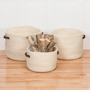 Monaco 14 in. x 14 in. x 10 in. Natural Round Natural Wool Braided Basket