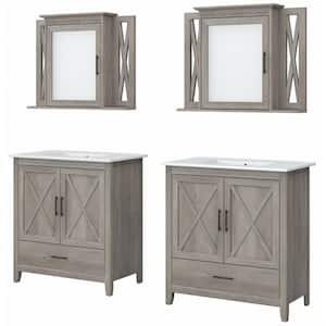 Key West 31.89 in. W x 18.31 in. D x 34.06 in. H Double Sink Bath Vanity in Driftwood Gray with White Top and Mirror