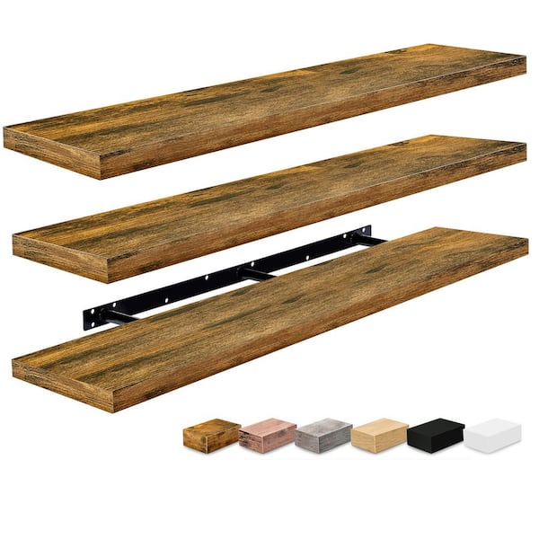 47 in. W x 9.25 in. D Floating Shelves for Wall, with Invisible Brackets, Decorative Wall Shelf, Rustic Brown, 3 Pack