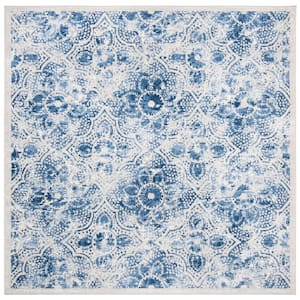 Brentwood Cream/Blue 7 ft. x 7 ft. Square Floral Distressed Border Area Rug