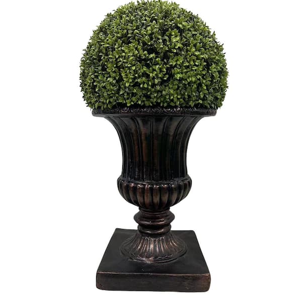 32 in. Ball Topiary in Brown Pedestal Pot, Artificial Faux Plant for indoor and outdoor