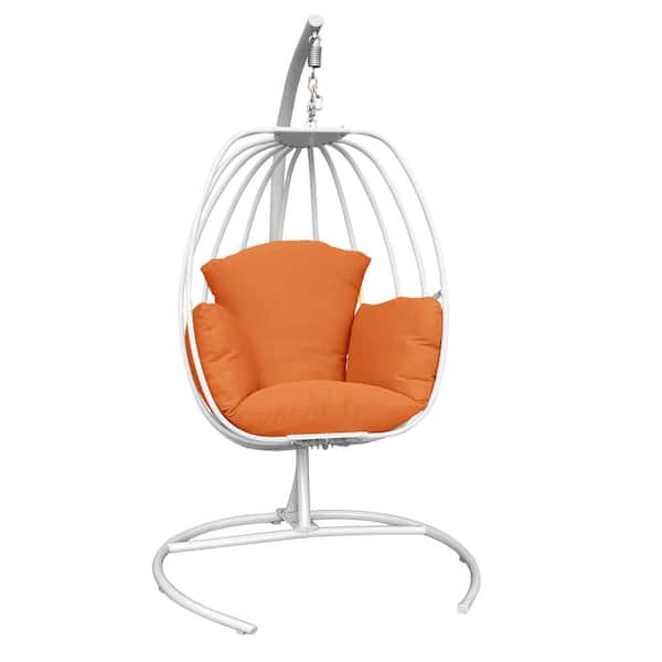 26 in. Seats 1-Person Aluminum Patio Swing Hanging Egg Chair with Stand, Hammock Swing Chair with Hanging Kit, Orange