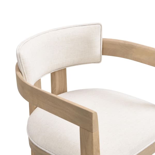 High-end Lines Nature Ash/Beige Fabric Upholstered Dining Chairs with Solid Rubberwood Frame and Armrest (Set of 2)