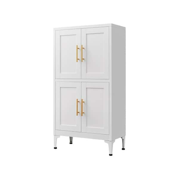 White Metal Storage Cabinet with Adjustable Shelves-Ideal for Kitchen, Living Room, and Dining Room