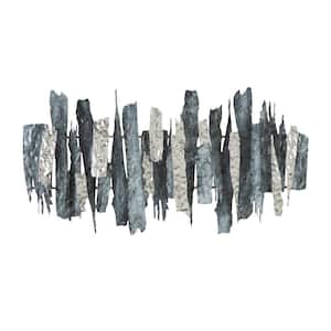 Metal Blue Layered Abstract Wall Decor with Silver Accents