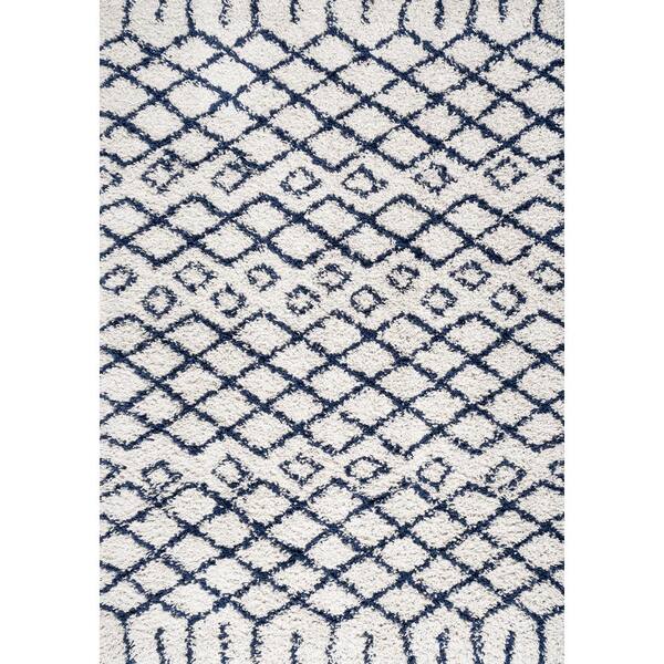 Algaida Moroccan Diamond Shag Beige/Navy 8 ft. x 10 ft. Area Rug