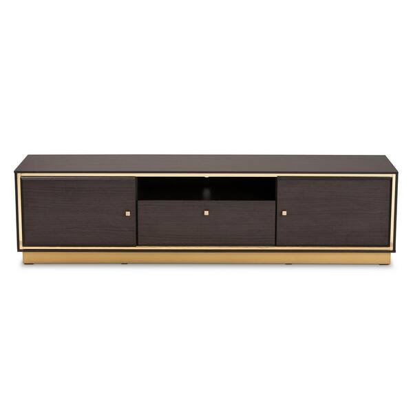 Baxton Studio Cormac 63 in. Dark Brown and Gold TV Stand with One Drawer Fits TV's up to 70 in. with Cable Management