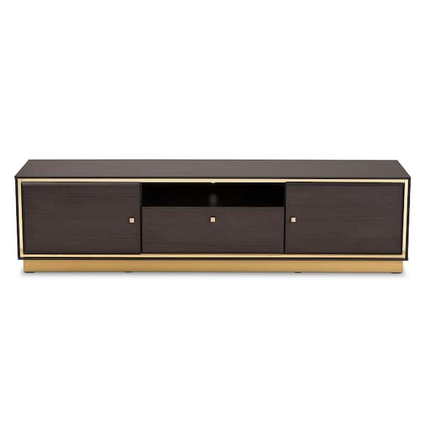 Baxton Studio Cormac 63 in. Dark Brown and Gold TV Stand with One Drawer Fits TV's up to 70 in. with Cable Management