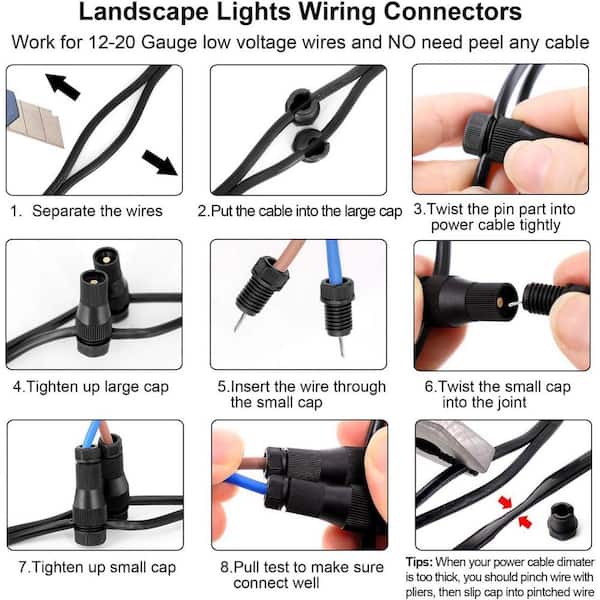 60-Pack Low Voltage Wire Connectors - Waterproof Outdoor LED Landscape Lighting Connectors 12-18 Gauge