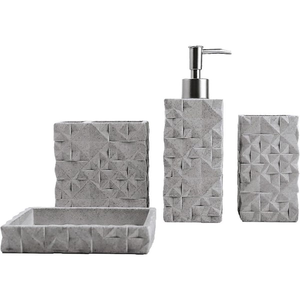 Dyiom Bathroom Accessories Set 4-Pieces Resin Gift Set Apartment Necessities Wooden Design Square