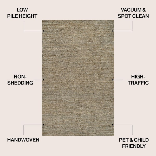 Griffin Rustic Farmhouse Woven Jute Solid Gray 8 ft. x 10 ft. Area Rug