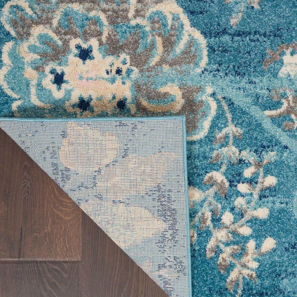 Turquoise Floral Synthetic 6' x 9' Rectangular Area Rug