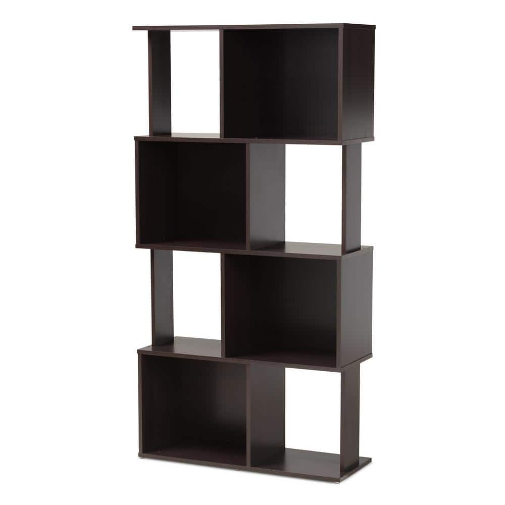 Baxton Studio Riva Dark Brown Geometric Bookshelf 159 9866 HD