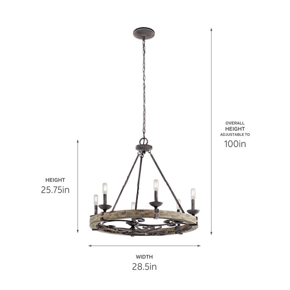 Taulbee 28.5" Grey Bronze Rustic Wagon Wheel Chandelier