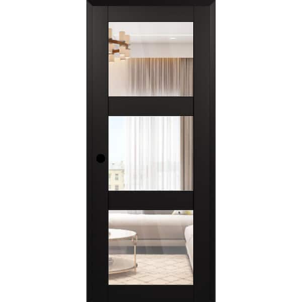 Vona 3 Lite DIY-Friendly 36 in. x 96 in. Right-Handed Clear Glass Black Matte Composite Single Prehung Interior Door