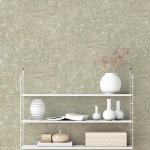 Jungle Toile Mossy Green Removable Peel and Stick Vinyl Wallpaper, 56 sq. ft.