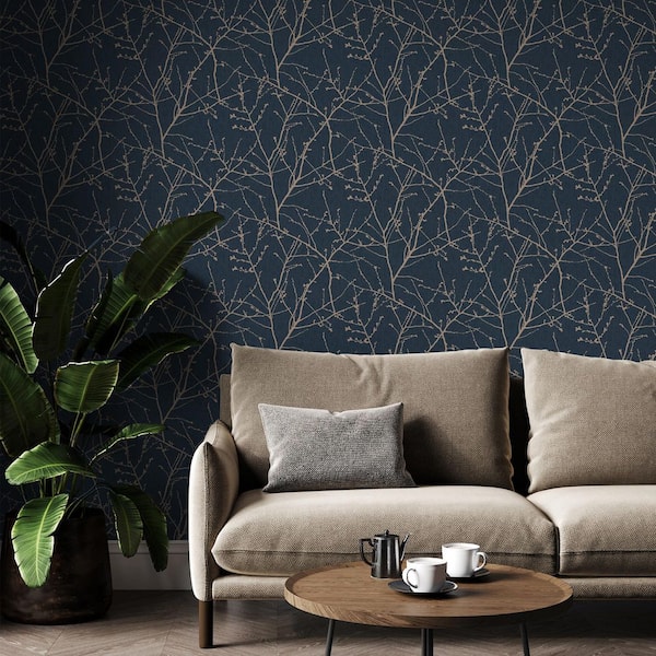 Transform Branches Navy Peel and Stick Wallpaper