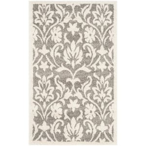 Amherst Dark Gray/Beige Doormat 3 ft. x 4 ft. Border Floral Area Rug