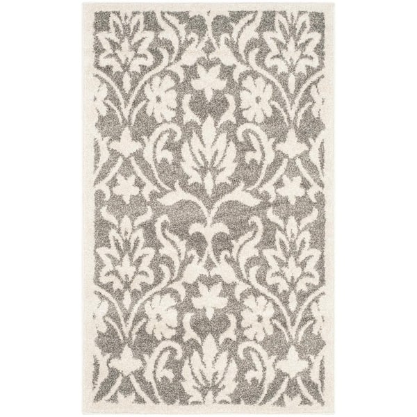 SAFAVIEH Amherst Dark Gray/Beige Doormat 3 ft. x 4 ft. Border Floral Area Rug