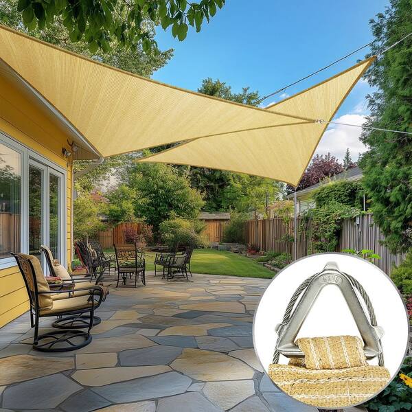 32 ft. x 32 ft. x 32 ft. Triangle Pro Ring Sun Shade Sail 260 GSM Heavy Duty-Beige