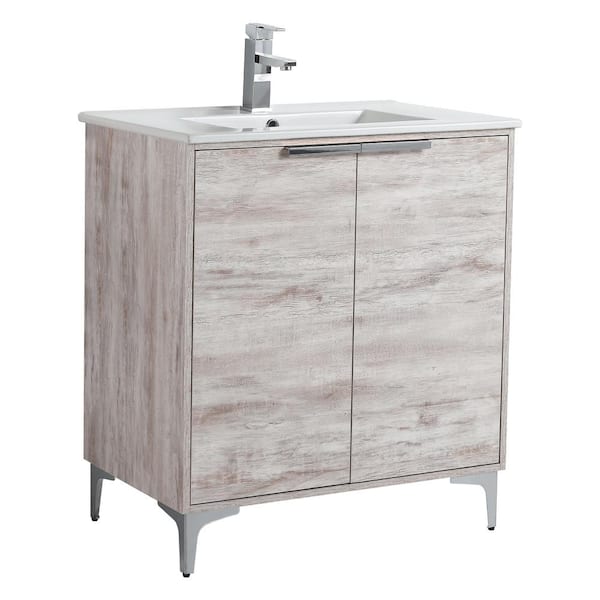 FINE FIXTURES 30 in. W x 18.5 in. D x 35.25 in. H Single sink Bath Vanity in White with Chrome and White Ceramic Sink top