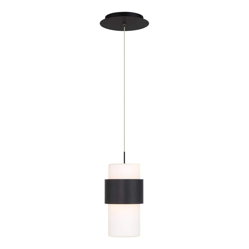 Sleek Black Mini LED Pendant with Etched Opal Glass