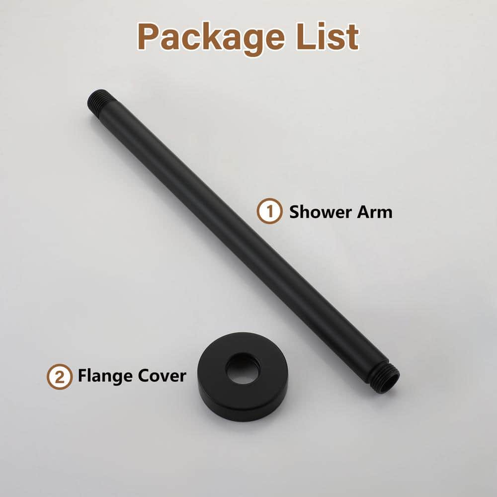 Matte Black 12-Inch Stainless Steel Ceiling Shower Arm