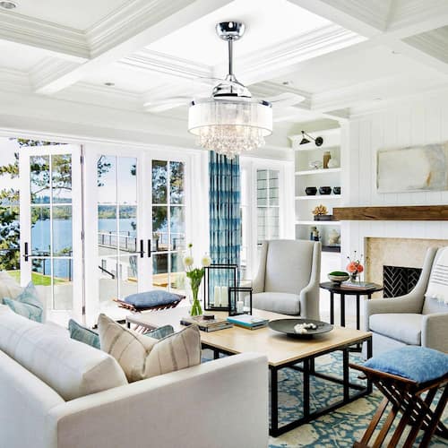 Broxburne 36 in. Indoor Chrome Downrod Mount Retractable Crystal Ceiling Fan Chandelier with Light Kit and Remote Parrot Uncle Ceiling Fans With Lights