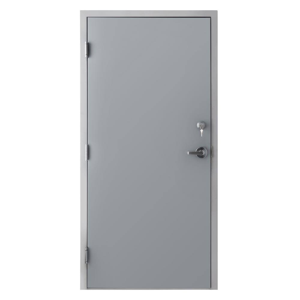 Armor Door 36 in. x 84 in. Gray RightHand Flush Steel Commercial Door with Knock Down Frame and