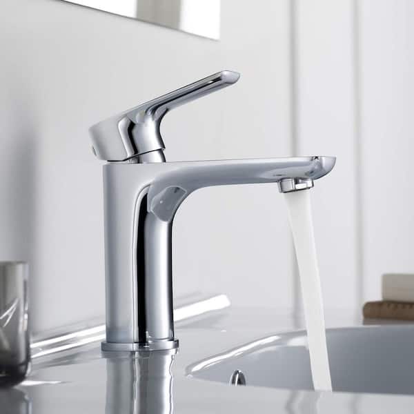 Single Handle Lever Handle Single Hole Bathroom Sink Faucet with Supply Lines and Pop-Up Drain in Chrome
