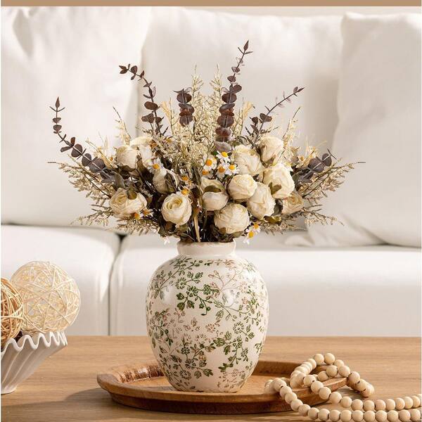  ✯Vase 7.9 in. Multicolor Round Ceramic Retro Floral Vases Rustic