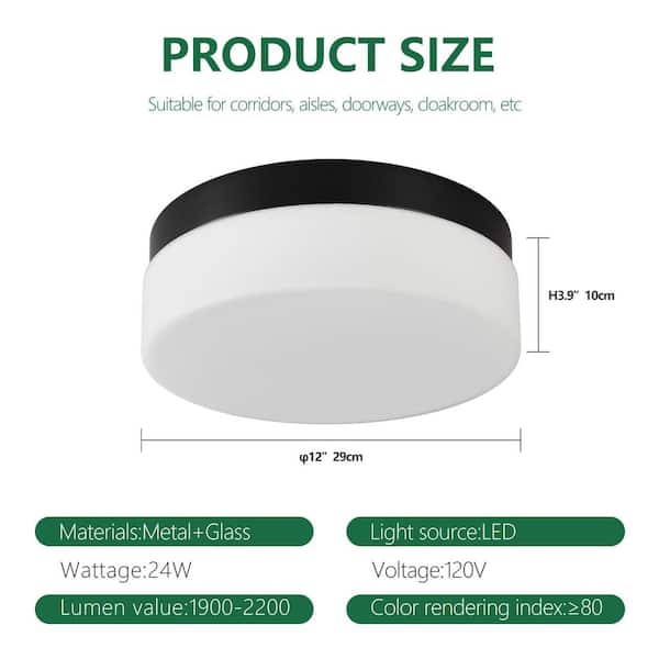 Jushua 12 in. 1-Light Modern Black LED Flush Mount Ceiling Light