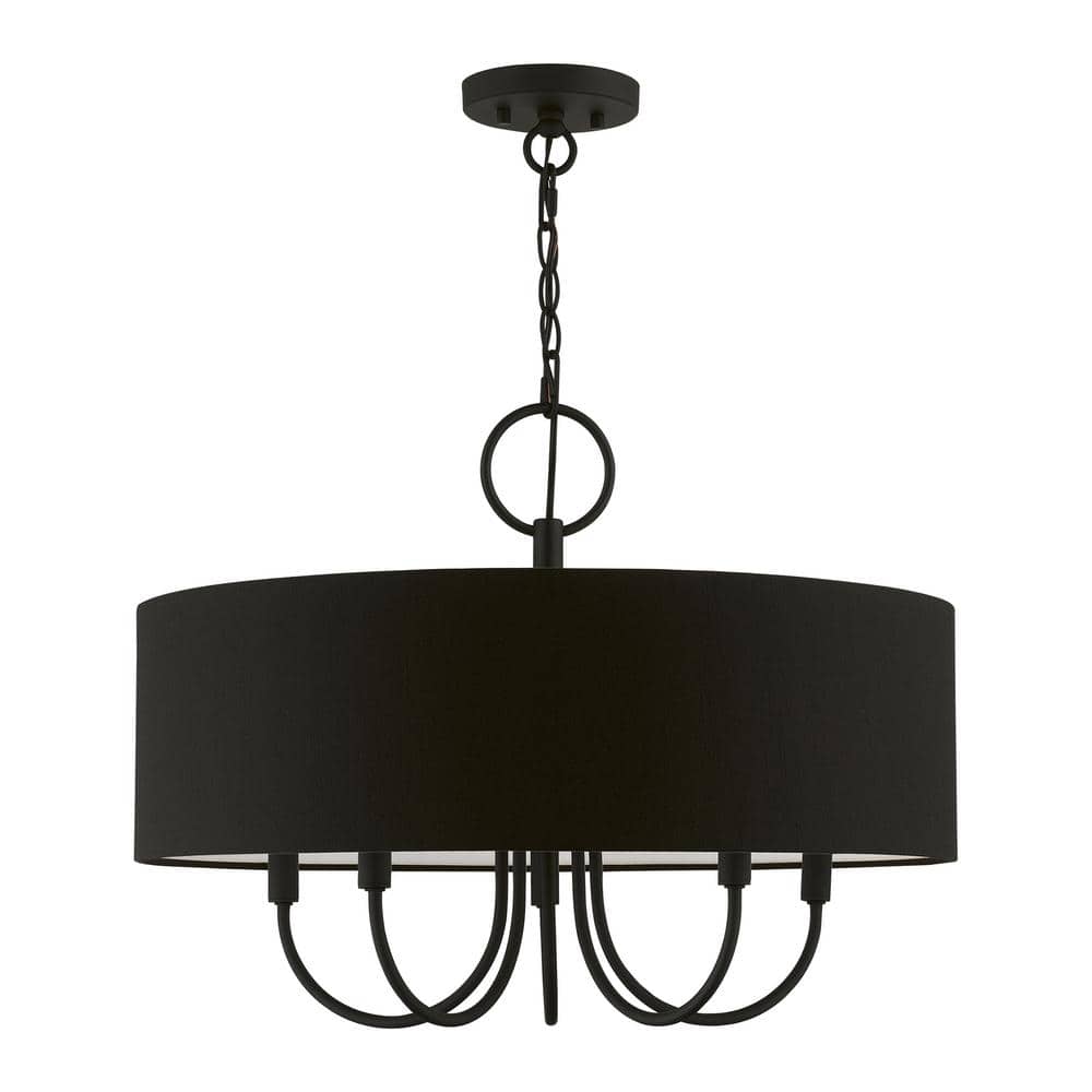 Hillcott 5-Light Black Pendant with Black Fabric Shade and White Fabric Inside price history on PriceWatchPro