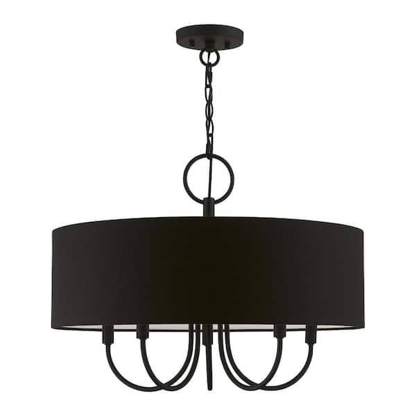 AVIANCE LIGHTING Hillcott 5-Light Black Pendant with Black Fabric Shade and White Fabric Inside