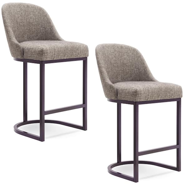 Leick Home Barrelback 39 in. Gray Linen Counter Stool with Espresso Metal Base Set of 2 10132ES GL