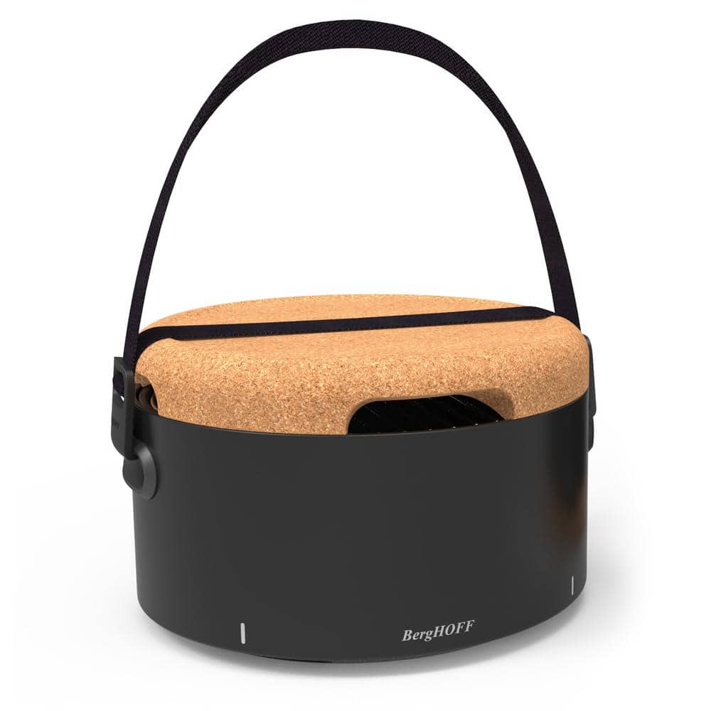 Compact Black Charcoal Tabletop Grill with Cork Lid