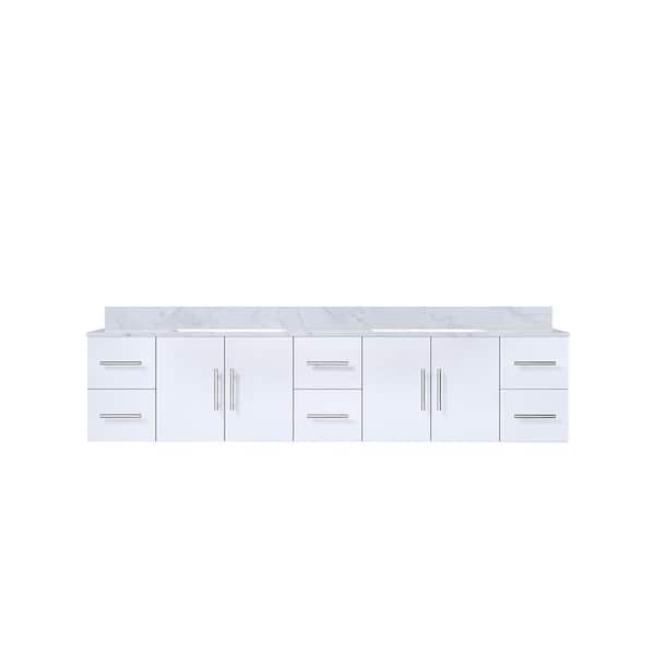 Geneva 84 in. W x 22 in. D Glossy White Double Bath Vanity and Carrara Marble Top
