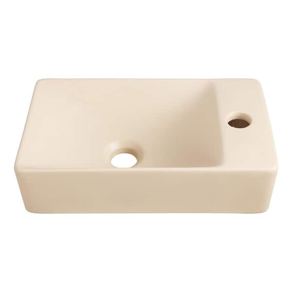 Felix 15 in. W x 8 in. D Modern Wall Mounted Rectangular Ceramic Mini Sink, Right-Side Faucet, Matte Beige