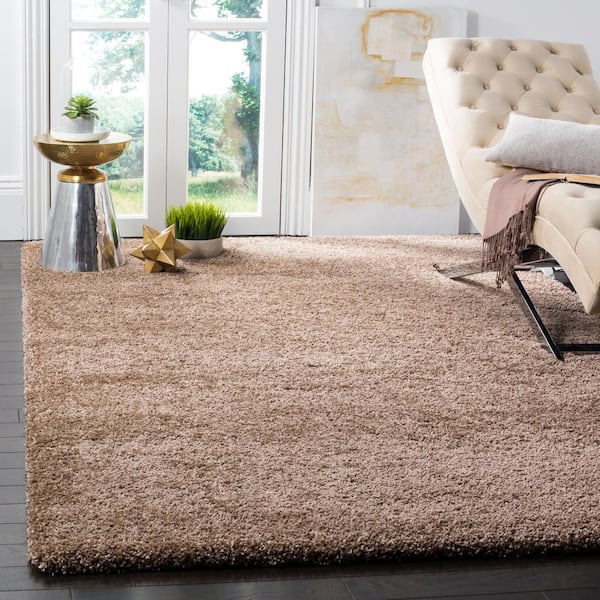 Milan Shag 7 ft. x 7 ft. Dark Beige Square Solid Area Rug