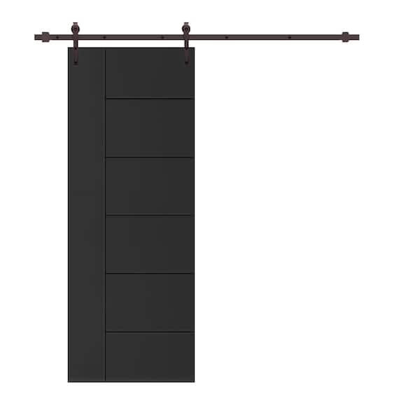 CALHOME Modern Classic 18 in. x 80 in. Black Stained Composite MDF Paneled Sliding Barn Door with Hardware Kit