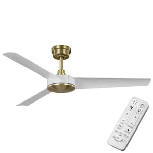 Titan 52 in. Indoor/Outdoor Covered Matte White with Brass Accents Ceiling Fan with Remote and DC Motor