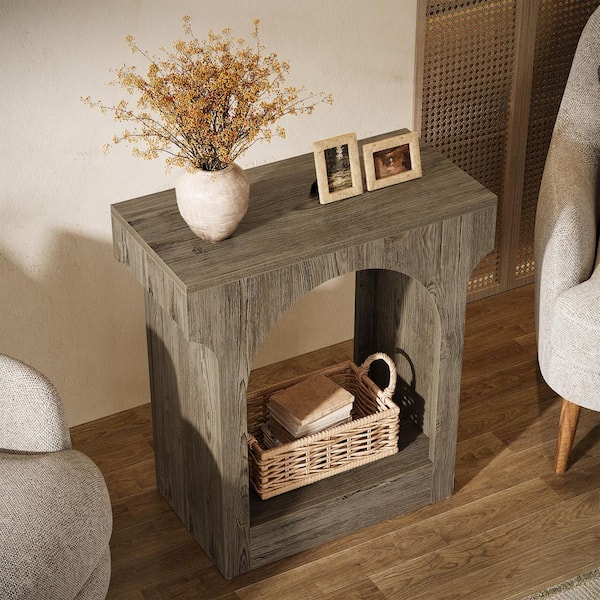 Andrea 23.6 in. Light Brown Short Rectangle Wood End Table with Storage Space for Living Room Nightstand for Bedroom