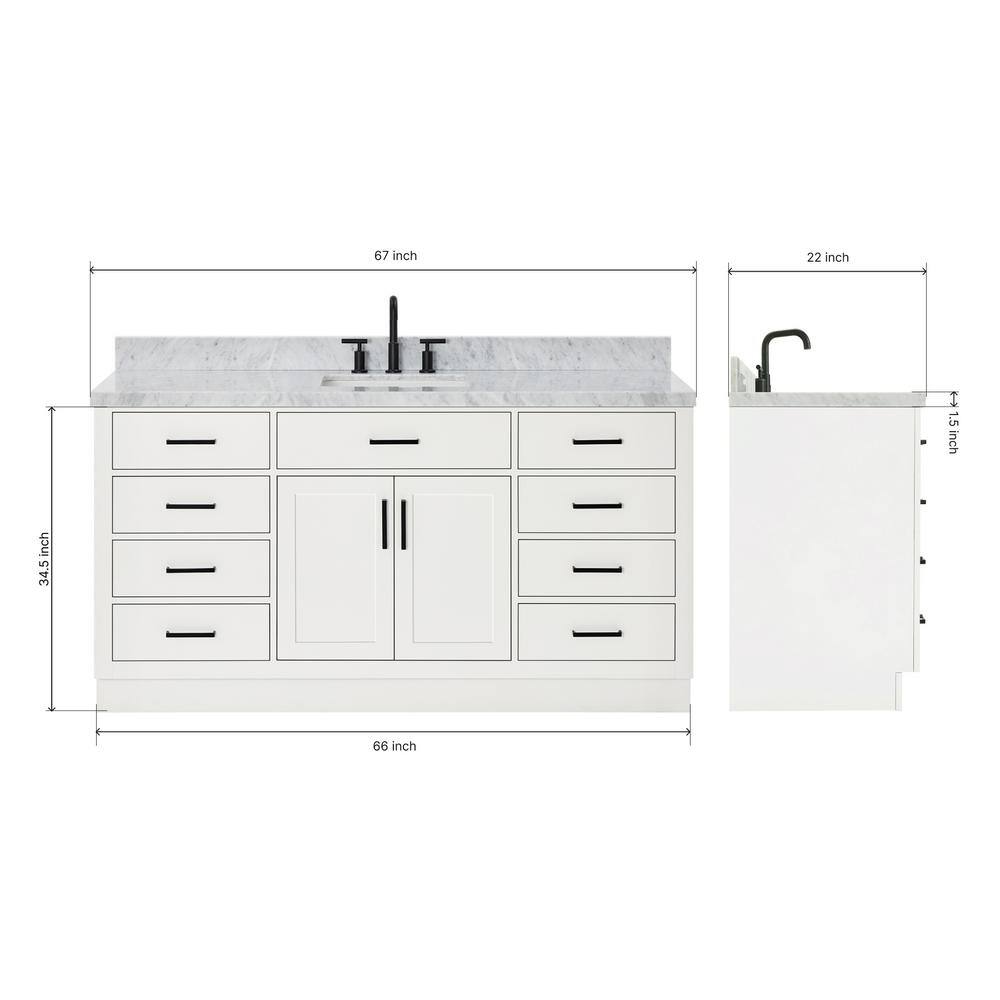 Hepburn 67" White Marble Top Freestanding Single Vanity