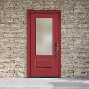 Performance Door System 36 in. x 80 in. 3/4-Lite Left-Hand Inswing Pearl Red Smooth Fiberglass Prehung Front Door