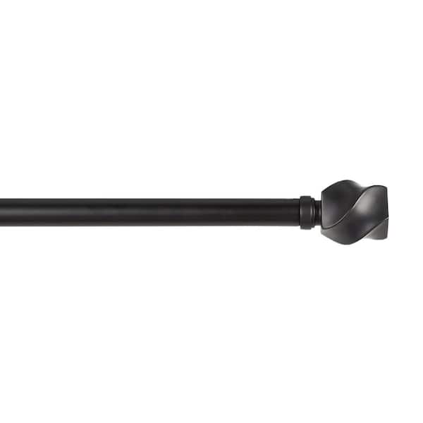 EXCLUSIVE HOME Twist 66 in. - 120 in. Adjustable Length 1 in. Dia Single Curtain Rod Kit in Matte Black with Finial