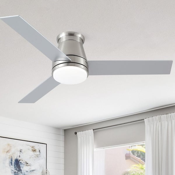 Amici 48 in. Indoor Brush Nickel Flush Mount Ceiling Fan with Integrated LED Light Kit, Remote Control Included