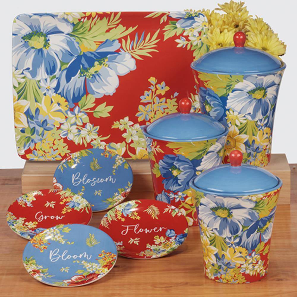 Bohemian Floral Multicolor Earthenware Kitchen Canisters Set