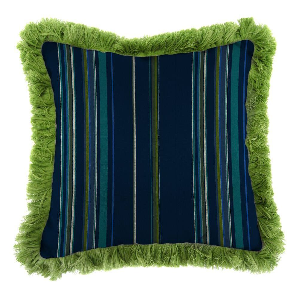 Jordan Manufacturing Sunbrella Stanton Lagoon Square Outdoor Throw Pillow with Gingko Fringe