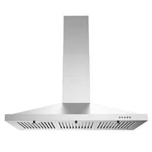 36 in. Gaiola Ducted Wall Mount Range Hood in Brushed Stainless Steel with Baffle Filters, Push Button Control,LED Light