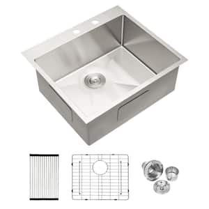 25 in. L x 22 in. W Drop-in Single Bowl 16-Gauge Stainless Steel Kitchen Sink in Brushed Nickel